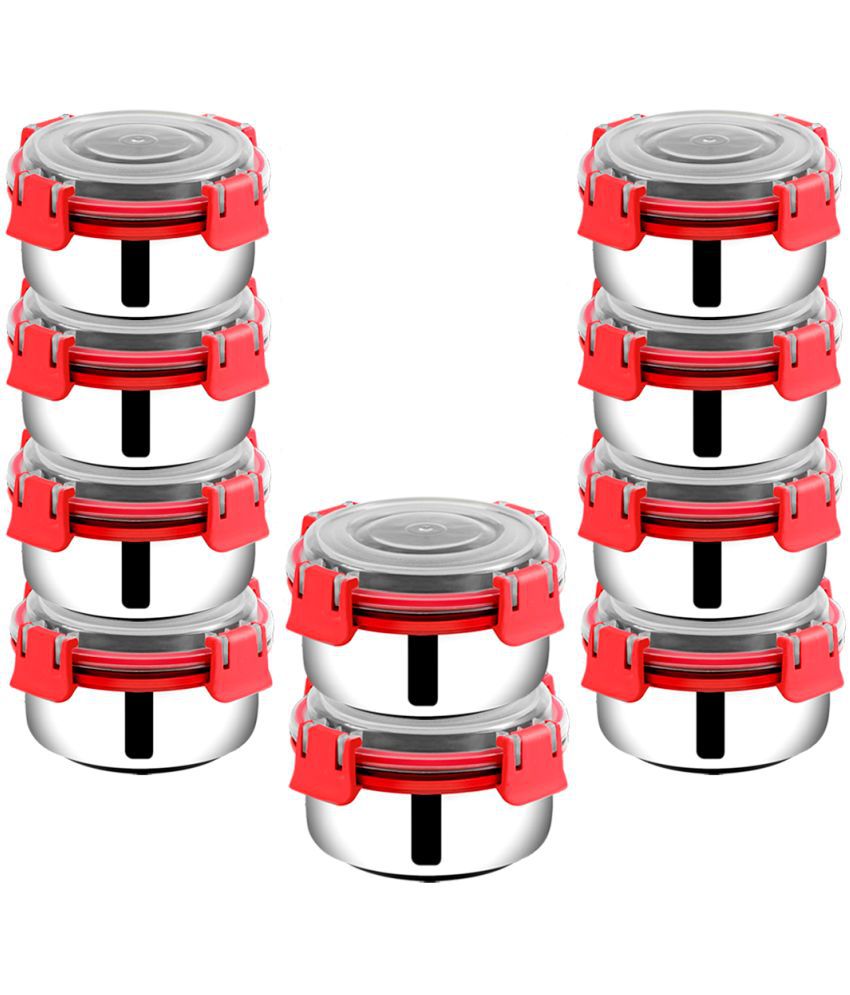     			BOWLMAN Smart Clip Lock Steel Red Food Container ( Set of 10 )