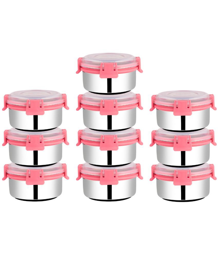     			BOWLMAN Smart Clip Lock Steel Pink Food Container ( Set of 10 )