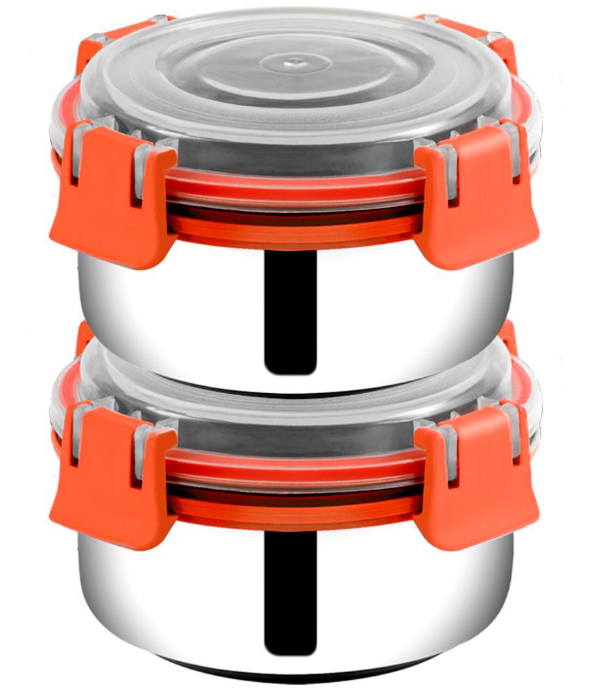     			BOWLMAN Smart Clip Lock Steel Orange Food Container ( Set of 2 )