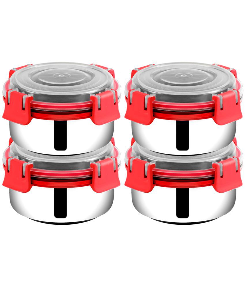     			BOWLMAN Smart Clip Lock Steel Red Food Container ( Set of 4 )
