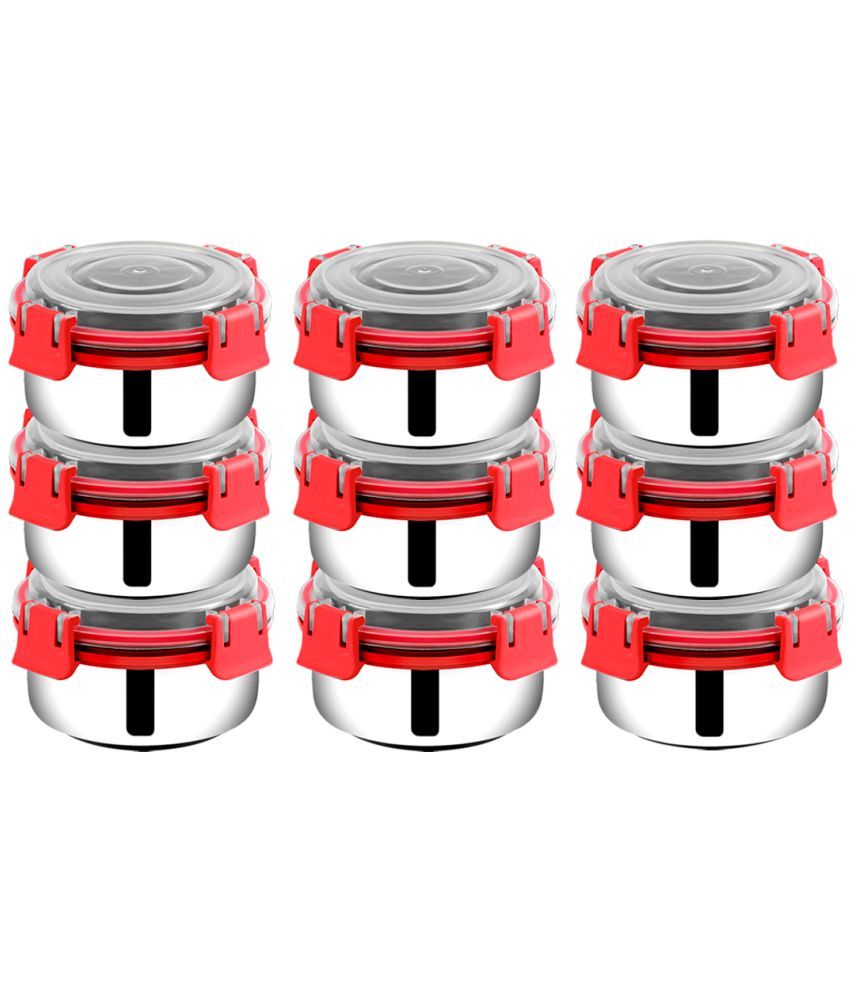     			BOWLMAN Smart Clip Lock Steel Red Food Container ( Set of 9 )