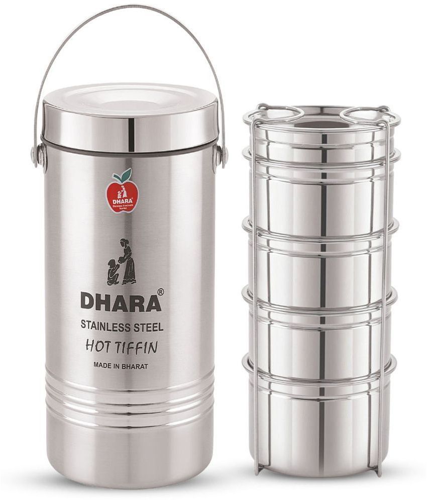     			Dhara Stainless Steel Mazaana Big Stainless Steel Insulated Lunch Box 5 - Container ( Pack of 1 )