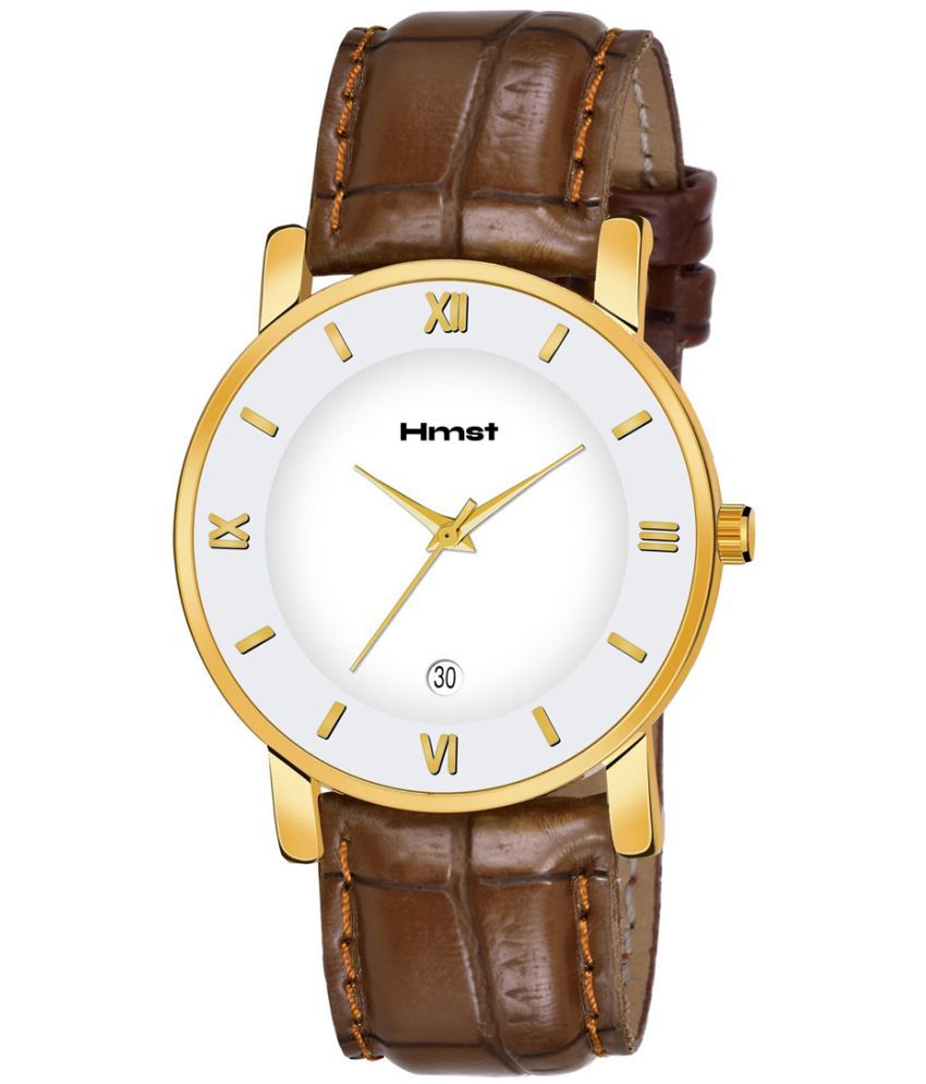     			HMST Brown Leather Analog Men's Watch