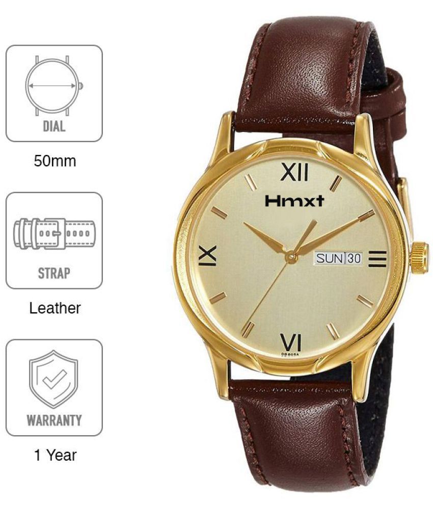     			HMXT Brown Leather Analog Men's Watch