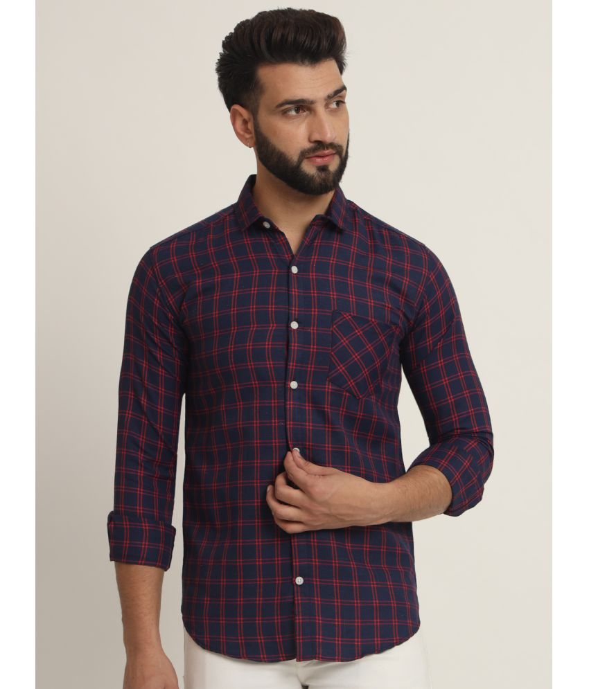     			RAGZO Cotton Blend Slim Fit Checks Full Sleeves Men's Casual Shirt - Navy ( Pack of 1 )