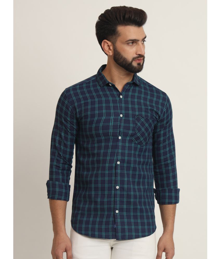     			RAGZO Cotton Blend Slim Fit Checks Full Sleeves Men's Casual Shirt - Blue ( Pack of 1 )