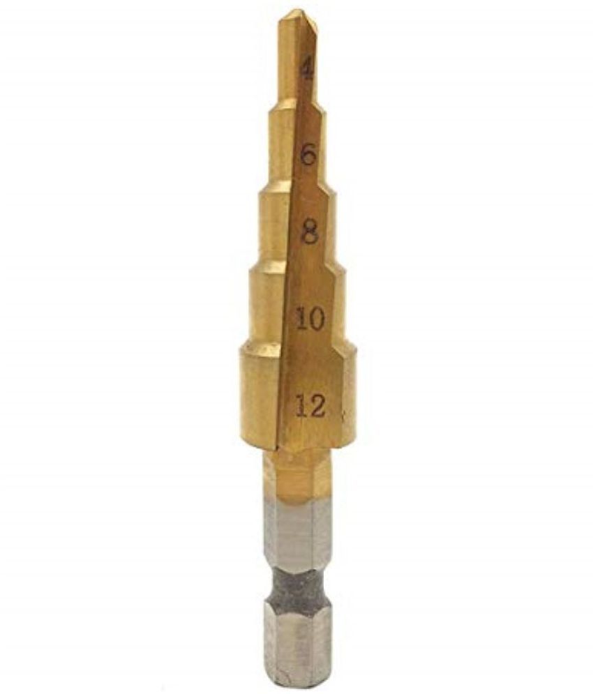     			THR3E STROKES-1pcs 4-12mm 4241 HSS 5 Step Drill Bit Pagoda Cone Drill with 1/4" Hex Shank and Titanium-Plated ace Treatment