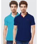 TAB91 Cotton Regular Fit Solid Half Sleeves Men's Polo T Shirt - Blue ( Pack of 2 )