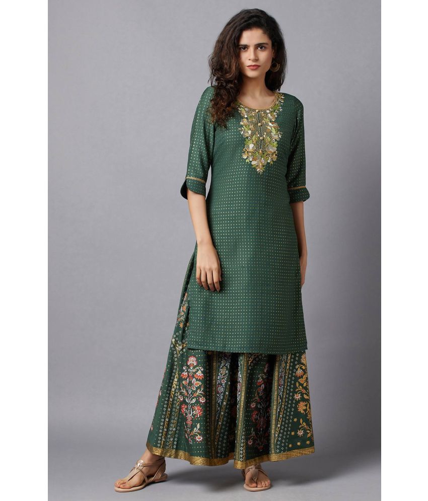     			Aurelia Polyester Embroidered Straight Women's Kurti - Green ( Pack of 1 )