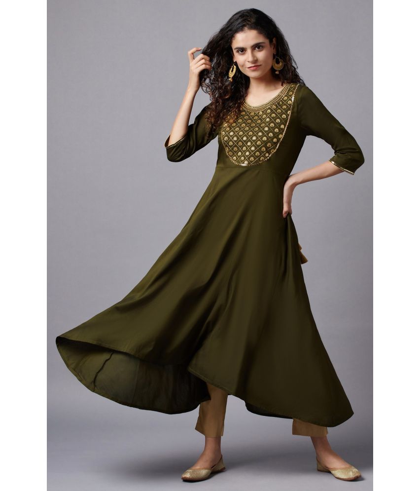     			Aurelia Viscose Embellished Asymmetrical Women's Kurti - Green ( Pack of 1 )