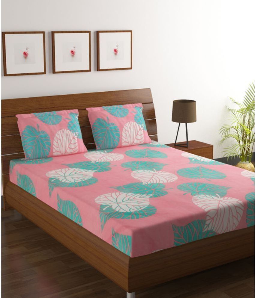     			JBTC Cotton Floral Fitted 1 Bedsheet with 2 Pillow Covers ( Double Bed ) - Pink