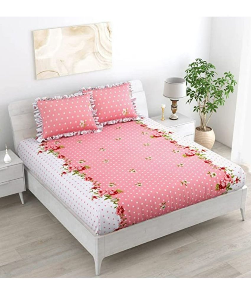     			JBTC Cotton Floral Fitted 1 Bedsheet with 2 Pillow Covers ( Double Bed ) - Multi