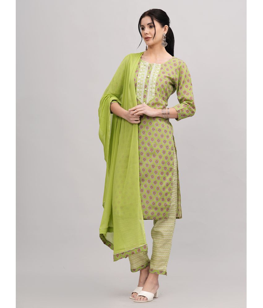     			JC4U Cotton Printed Kurti With Pants Women's Stitched Salwar Suit - Green ( Pack of 1 )