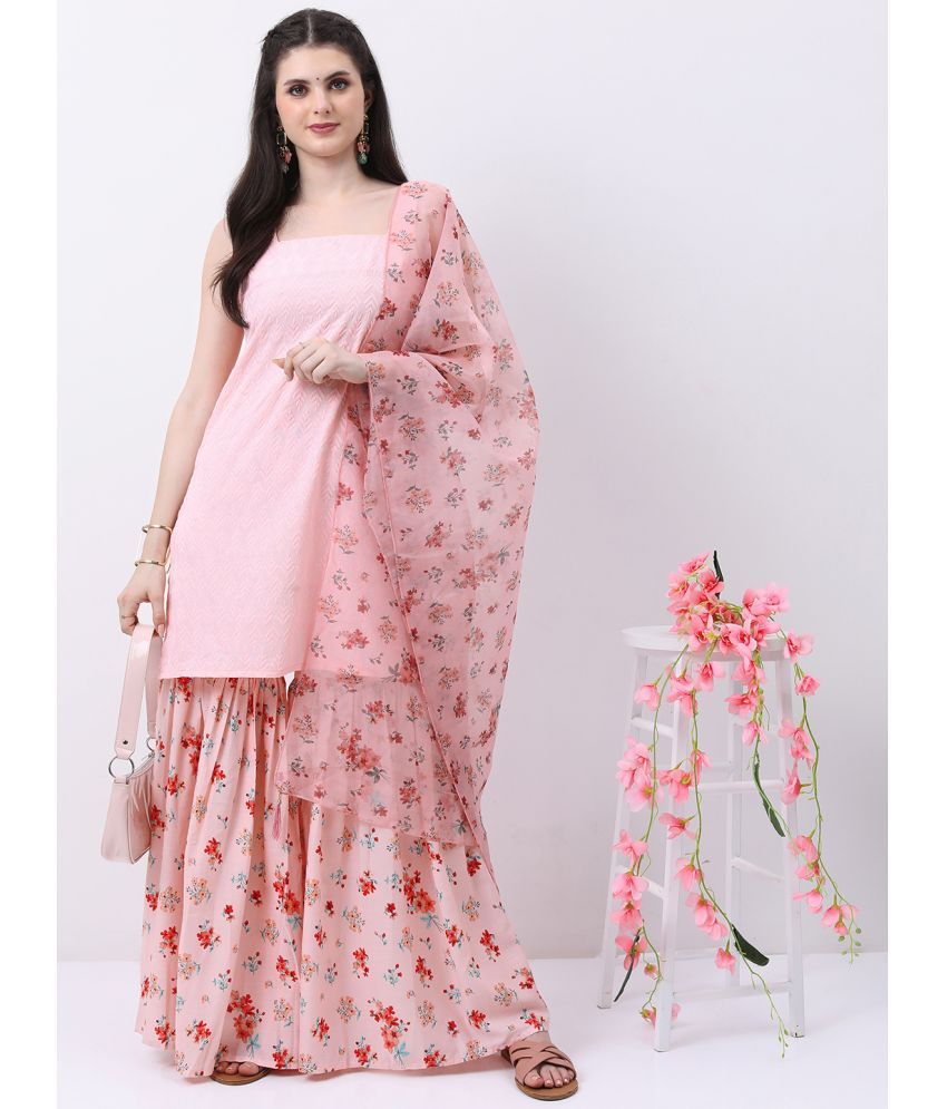     			Ketch Polyester Embroidered Kurti With Sharara And Gharara Women's Stitched Salwar Suit - Pink ( Pack of 1 )