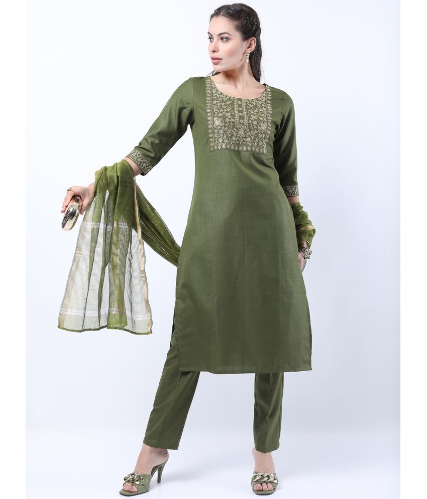     			Ketch Polyester Embroidered Kurti With Pants Women's Stitched Salwar Suit - Green ( Pack of 1 )