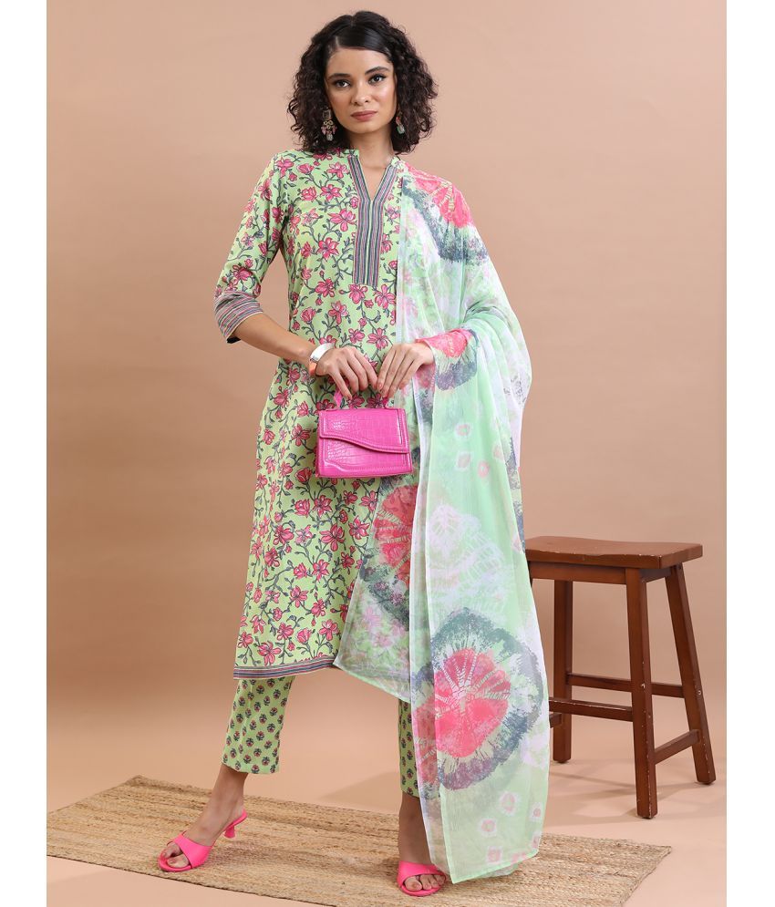     			Ketch Polyester Printed Kurti With Pants Women's Stitched Salwar Suit - Green ( Pack of 1 )