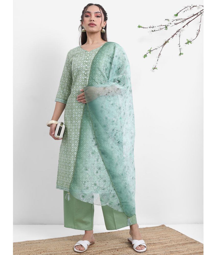     			Ketch Polyester Printed Kurti With Pants Women's Stitched Salwar Suit - Green ( Pack of 1 )