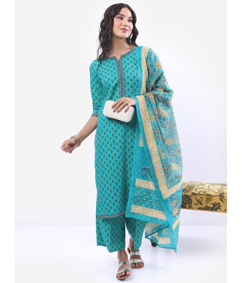     			Ketch Polyester Printed Kurti With Palazzo Women's Stitched Salwar Suit - Teal ( Pack of 1 )