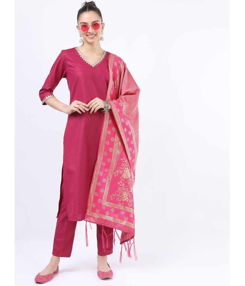     			Ketch Polyester Solid Kurti With Pants Women's Stitched Salwar Suit - Pink ( Pack of 1 )