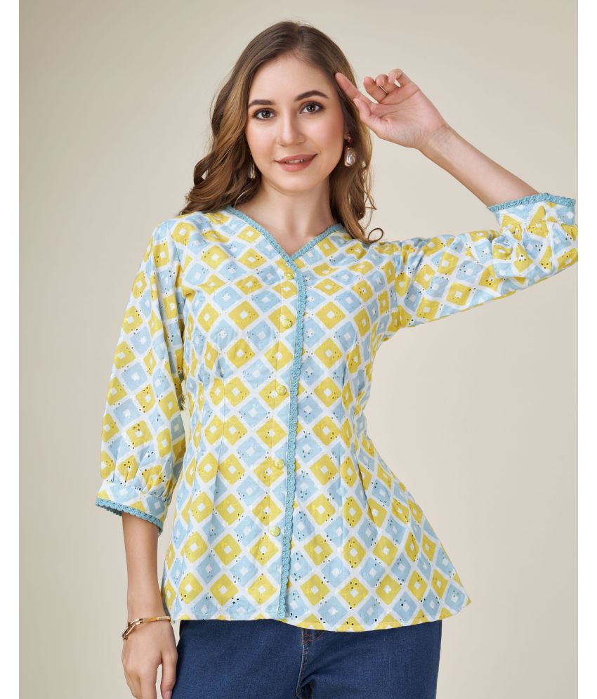     			MOJILAA Light blue Cotton Blend Women's Shirt Style Top ( Pack of 1 )