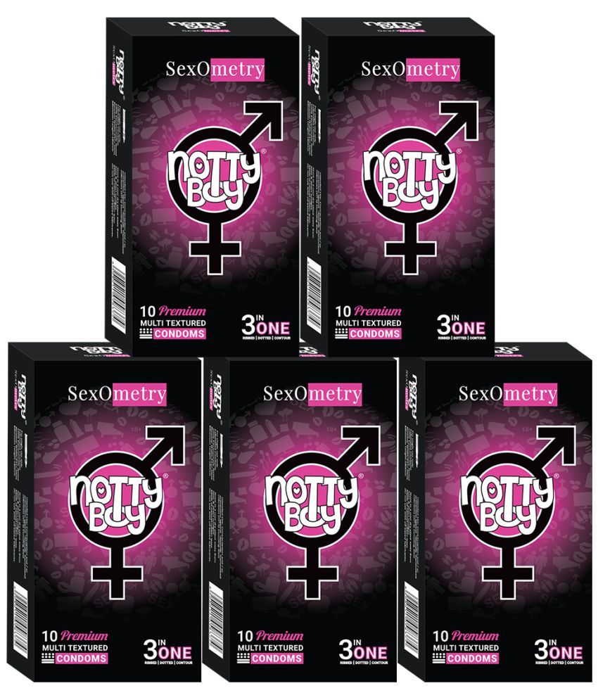     			NottyBoy Sexometry 3IN1 Ribbed Dotted Contoured Condoms - 50 Units