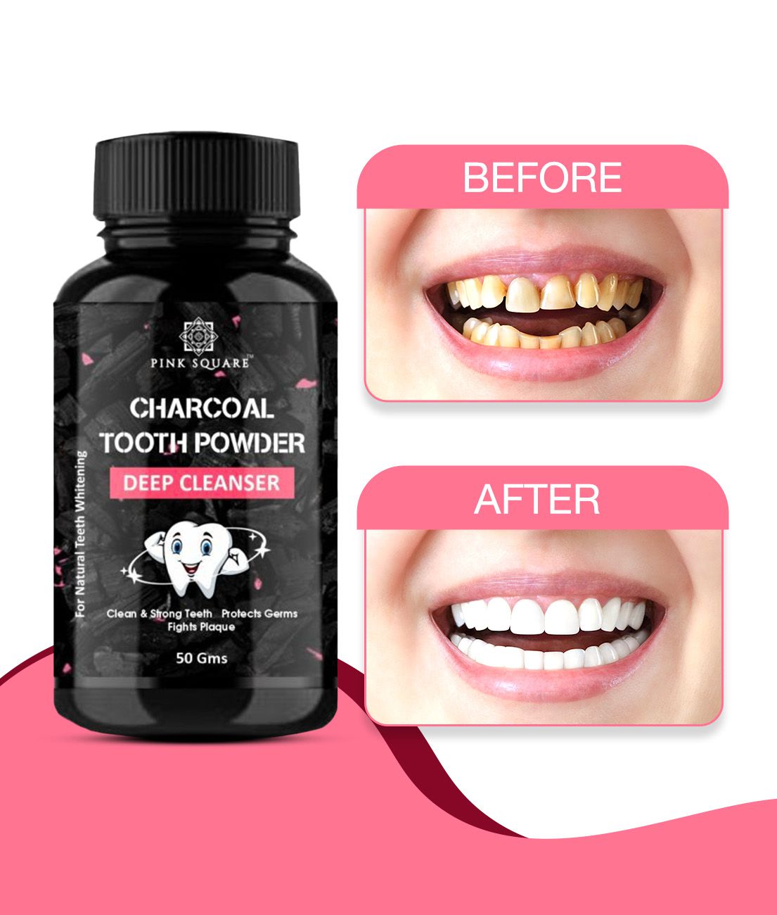    			pink square Charcoal Teeth Brightening Powder Eliminate Stain Denture Oral Kit