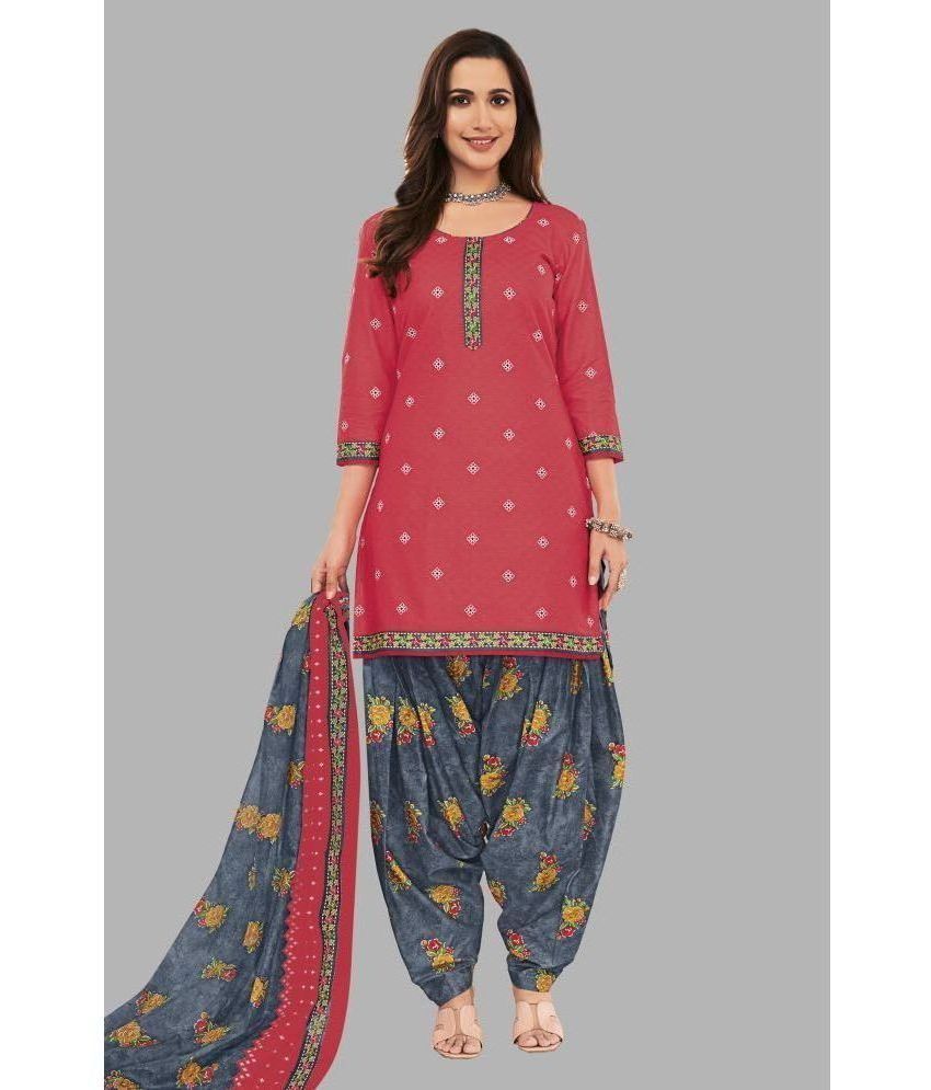     			SIMMU Unstitched Cotton Printed Dress Material - Red ( Pack of 1 )