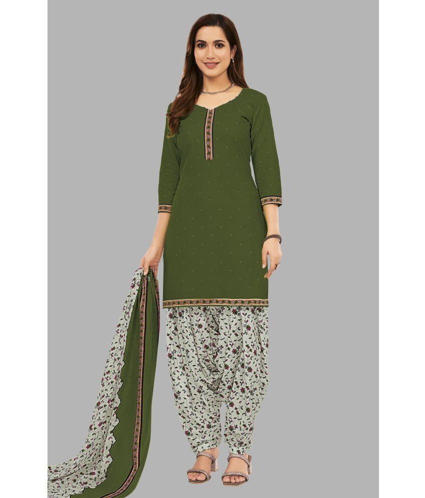     			SIMMU Unstitched Cotton Printed Dress Material - Green ( Pack of 1 )