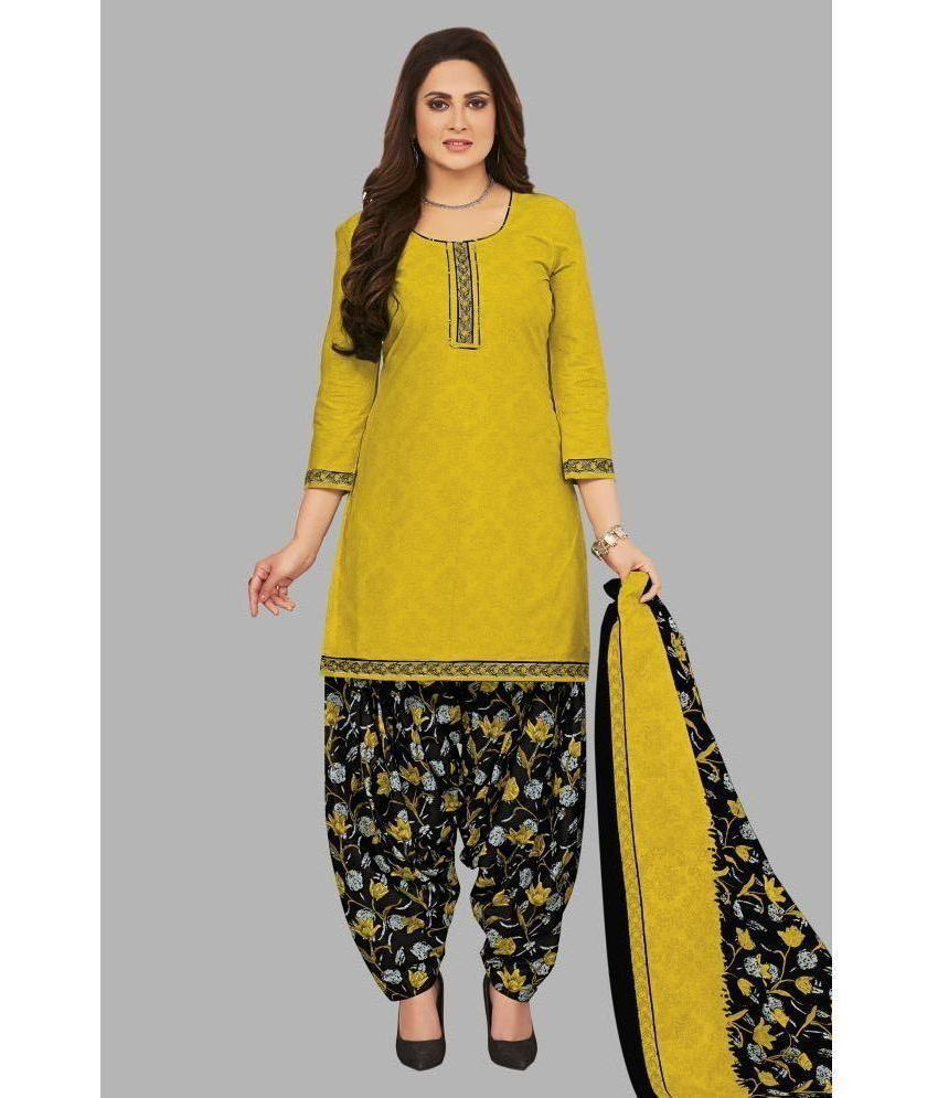     			SIMMU Unstitched Cotton Self Design Dress Material - Yellow ( Pack of 1 )