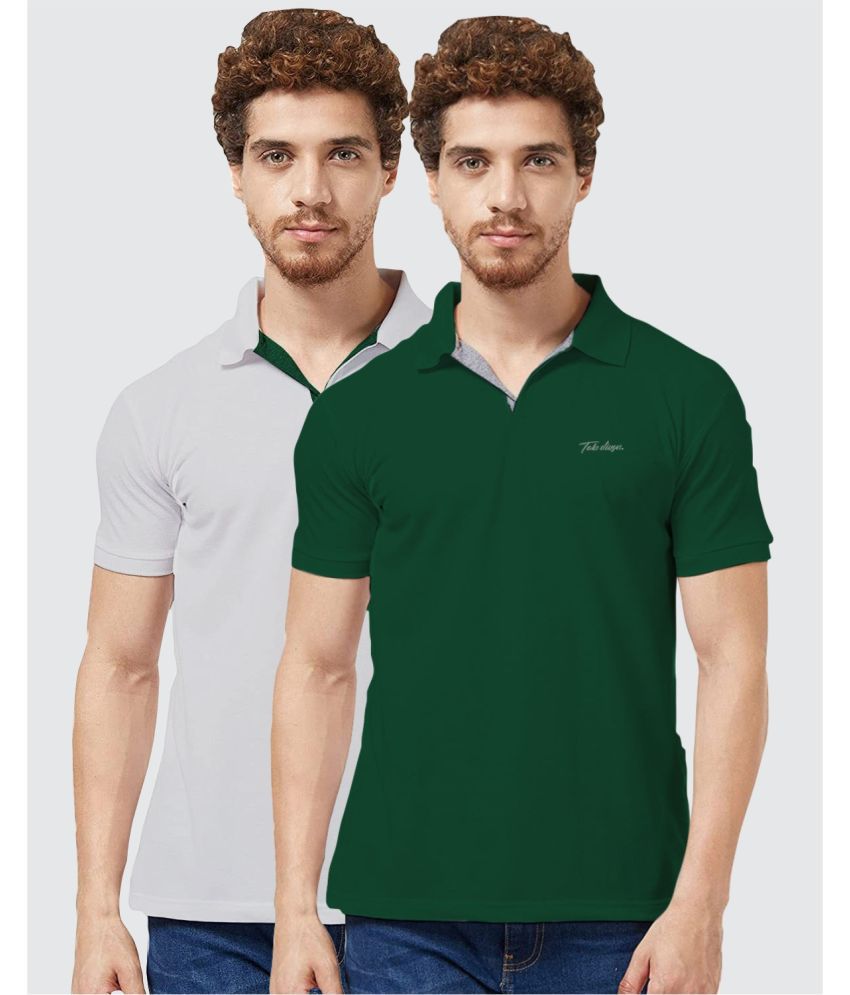     			TAB91 Cotton Regular Fit Solid Half Sleeves Men's Polo T Shirt - Olive Green ( Pack of 2 )