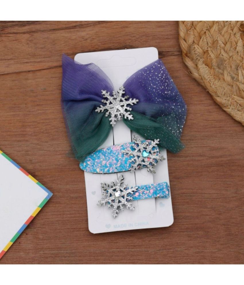     			Yellow Bee Shimmery Snow Sliver Applique Hair Clips Pack of 2, Blue and Purple