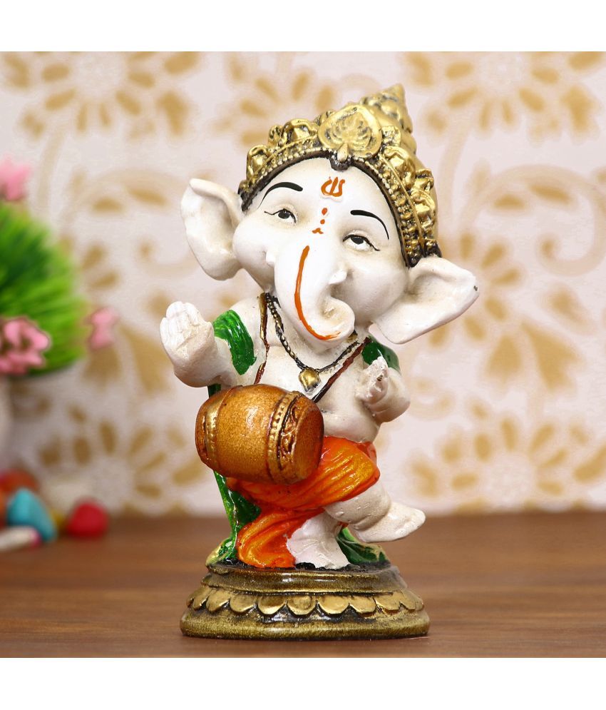     			eCraftIndia White & Orange-Coloured Handcrafted Lord Ganesha Dancing Avatar Decorative Showpiece