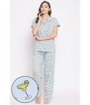 Clovia Blue Cotton Women's Nightwear Nightsuit Sets ( Pack of 2 )