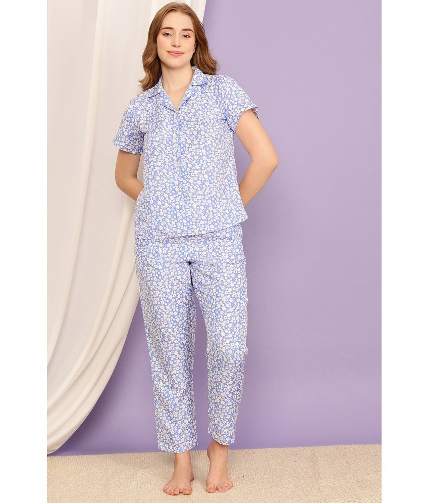     			Clovia Blue Rayon Women's Nightwear Nightsuit Sets ( Pack of 2 )