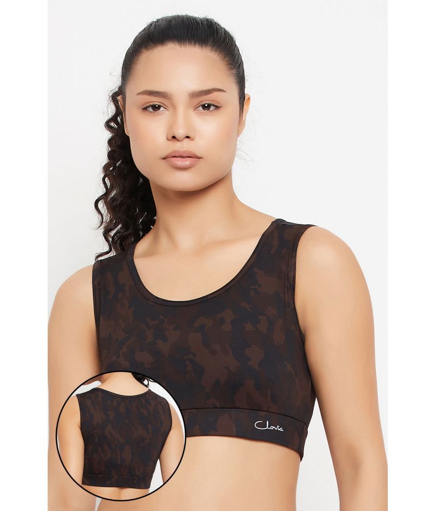     			Clovia Brown Polyester Removable Padding Women's Sports Bra ( Pack of 1 )