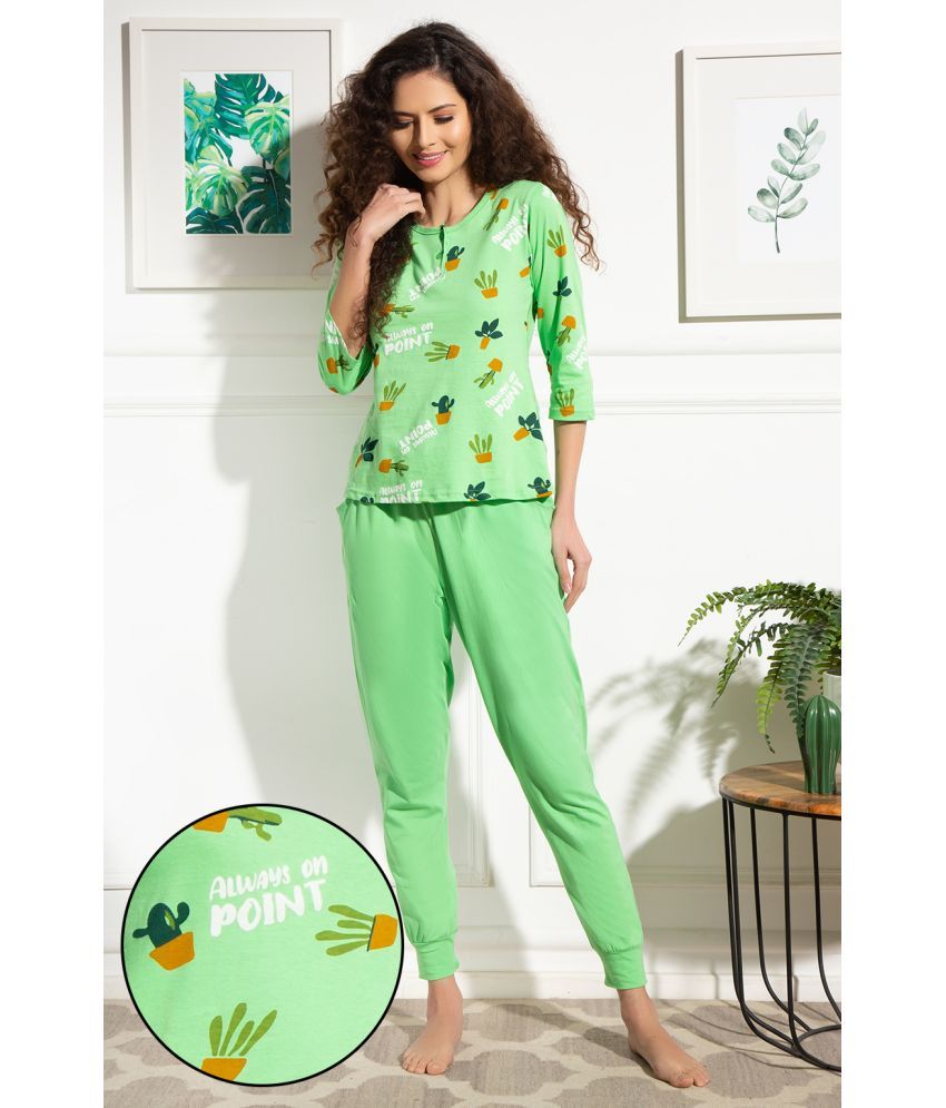     			Clovia Green Cotton Women's Nightwear Nightsuit Sets ( Pack of 2 )