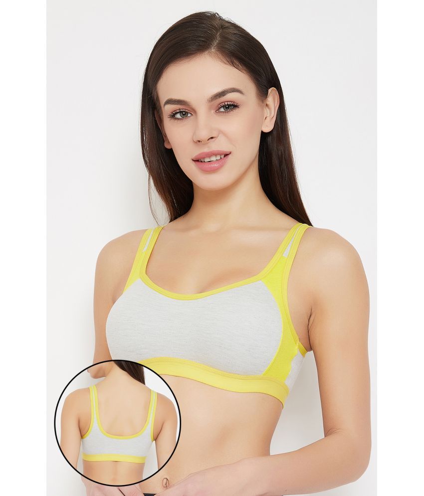     			Clovia Grey Cotton Removable Padding Women's Sports Bra ( Pack of 1 )