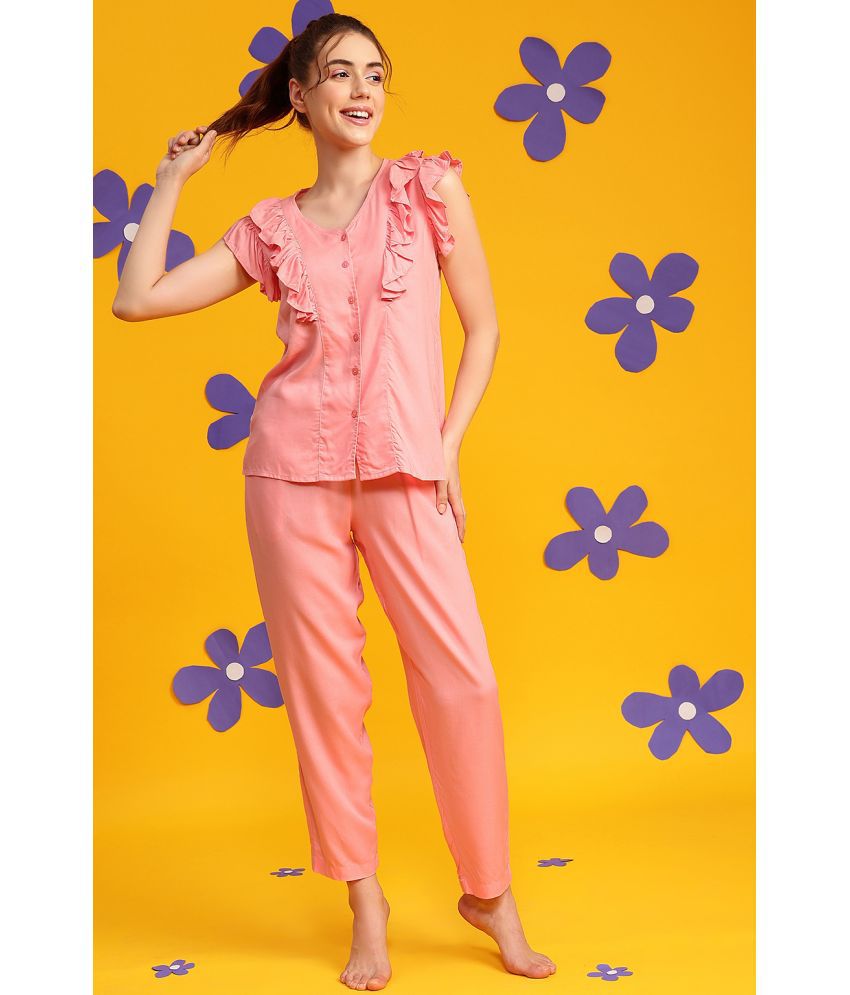     			Clovia Pink Rayon Women's Nightwear Nightsuit Sets ( Pack of 2 )