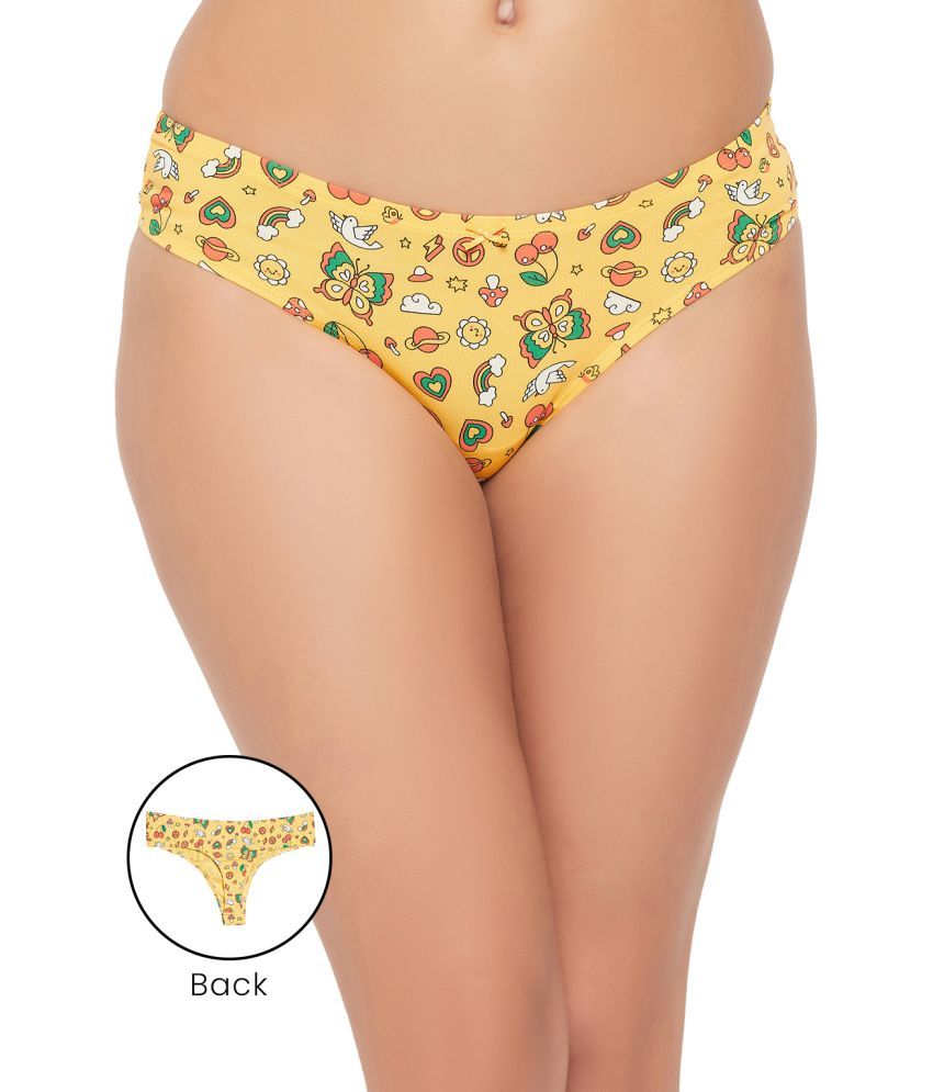     			Clovia Cotton Printed Women's Thongs ( Yellow )