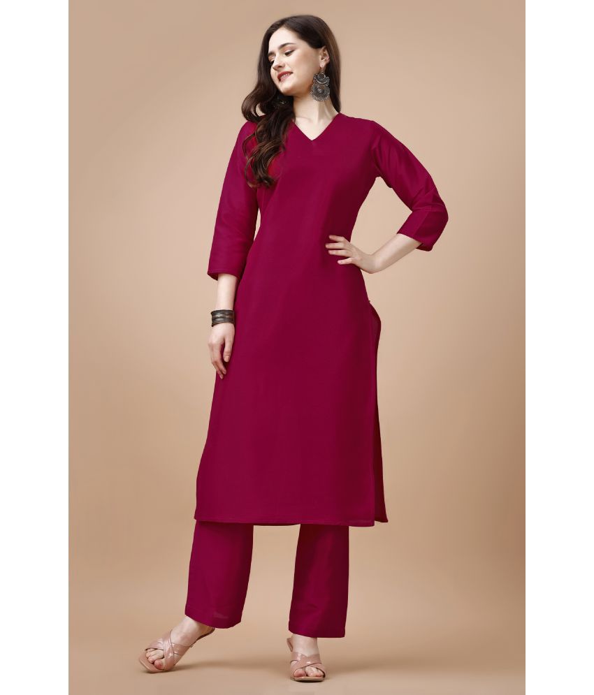     			MOJILAA Silk Solid Kurti With Pants Women's Stitched Salwar Suit - Pink ( Pack of 1 )