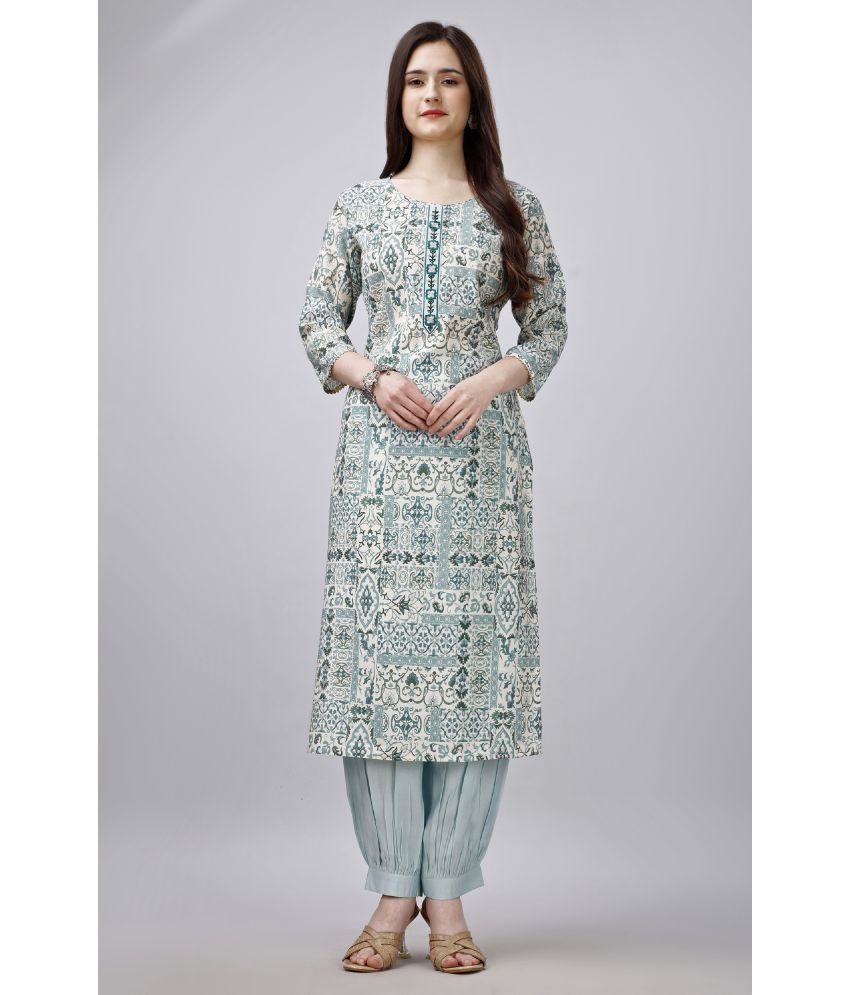     			MOJILAA Viscose Printed Kurti With Salwar Women's Stitched Salwar Suit - Sea Green ( Pack of 1 )