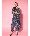 Varanga Georgette Printed Kurti With Pants Women's Stitched Salwar Suit - Navy Blue ( Pack of 1 )