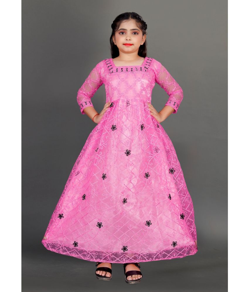     			Apnisha Pink Net Girls Fit And Flare Dress ( Pack of 1 )