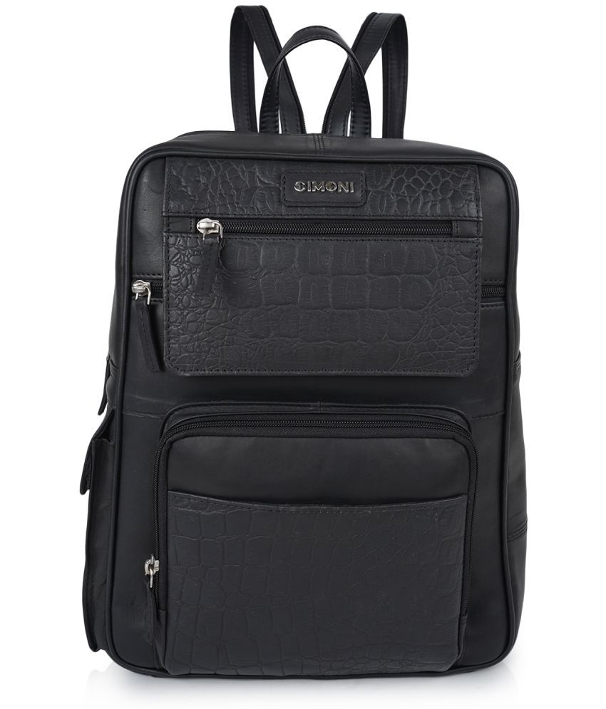     			CIMONI Black Pure Leather Backpack