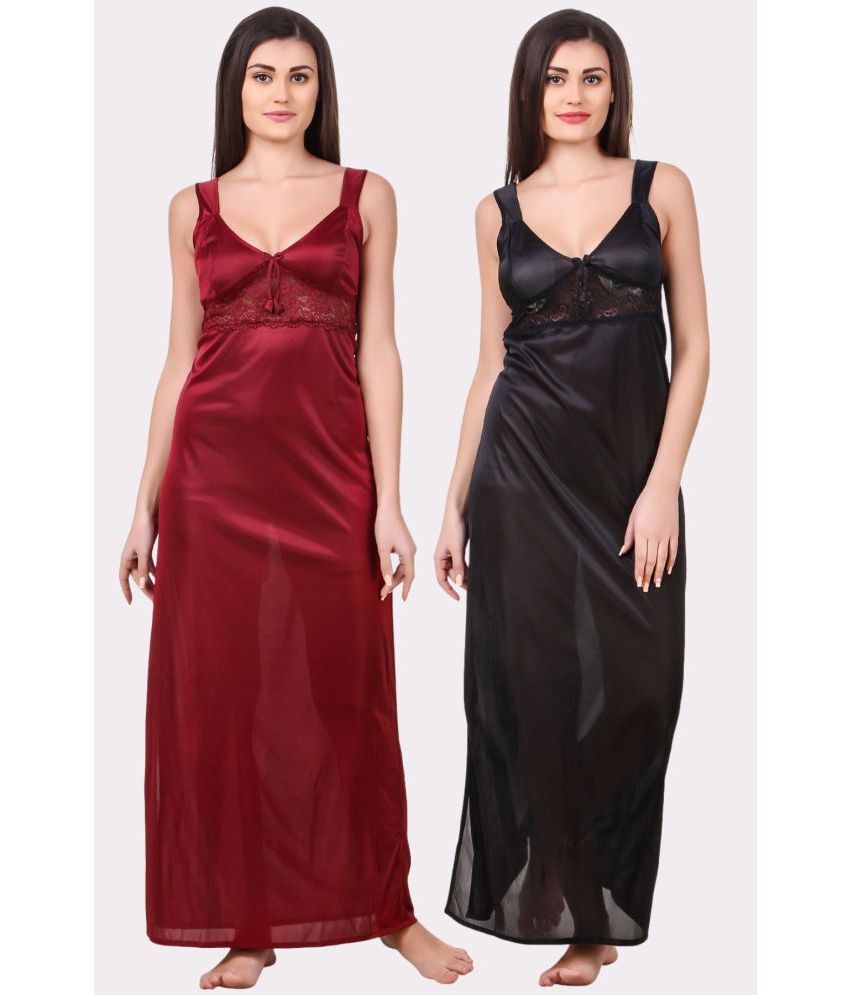     			Fasense Multicolor Satin Women's Nightwear Nighty & Night Gowns ( Pack of 2 )