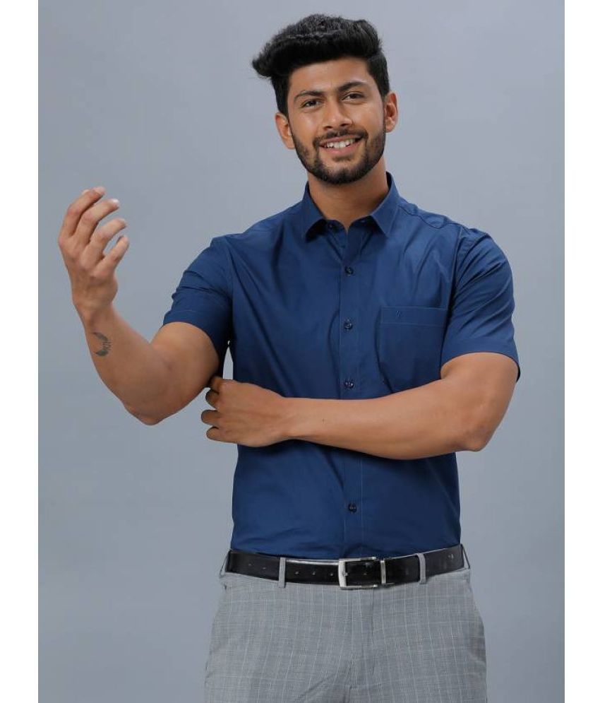     			Ramraj cotton Cotton Blend Slim Fit Solids Half Sleeves Men's Casual Shirt - Navy Blue ( Pack of 1 )