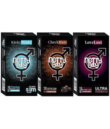 NottyBoy Multi Pack Combo Ultra Ribbed, Thin, Chocolate Flavour Condom - 30 Pieces