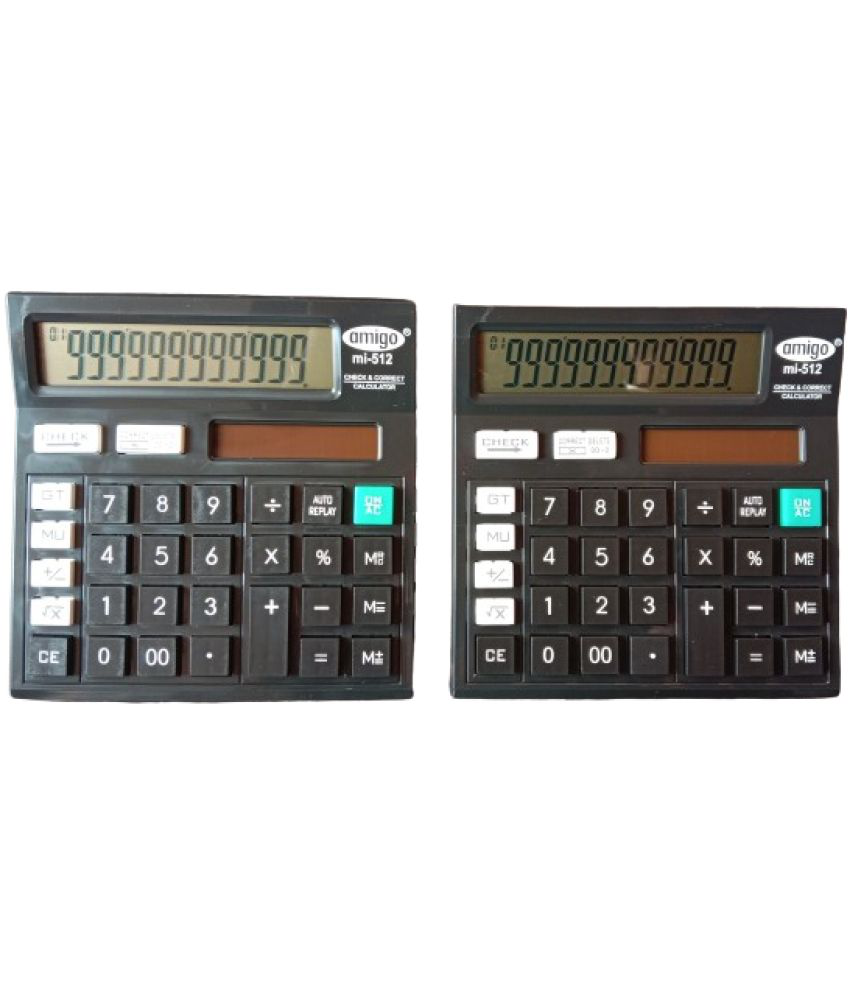    			2613FF FLIPCLIPS-  COMBO 2 PC BLACK AMIGO MI512 CALCULATOR 120 Steps Check & Correct 12 Digit Premium Desktop Calculator( PACK OF 2)