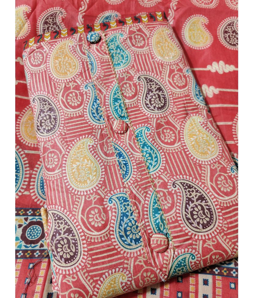     			BBQSTYLE Unstitched Cotton Printed Dress Material - Red ( Pack of 1 )