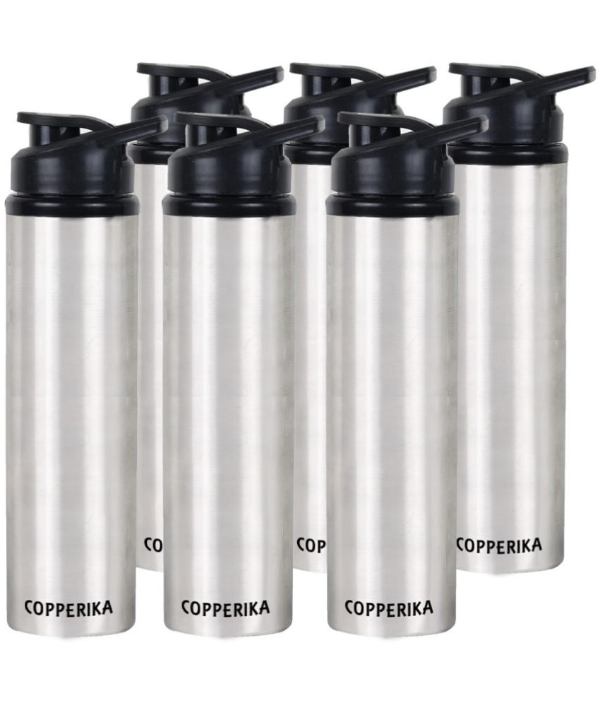     			Copperika Prime Stainless Steel Water Bottle for Kids & Home Silver Fridge Water Bottle 1000ml mL ( Set of 6 )